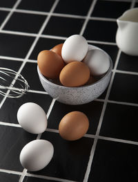 High angle view of eggs on table