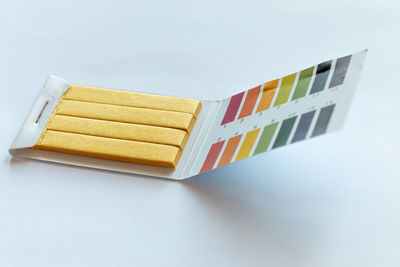 High angle view of multi colored pencils on table