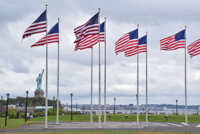 American flags liberty national park