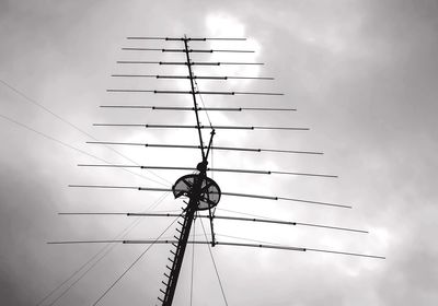 Low angle view of silhouette crane against sky