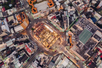 High angle view of street amidst buildings in city