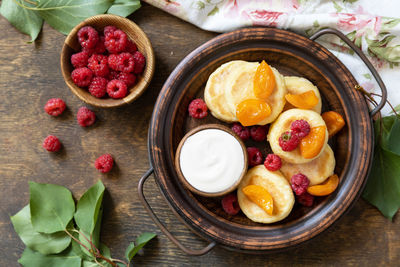 High angle view of food on table