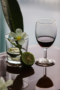 Close-up of wine glass on table