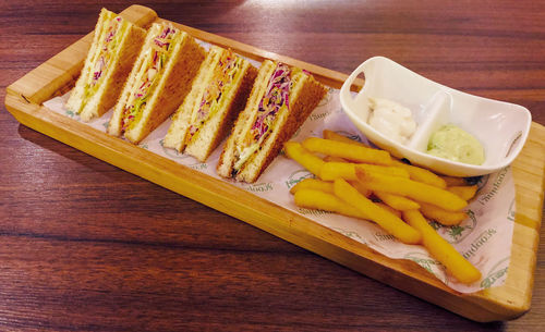 High angle view of food on table