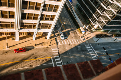 High angle view of vehicles on road