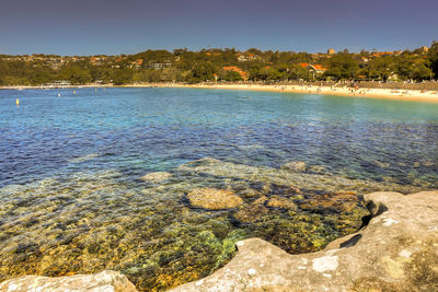 Scenic view of calm sea against clear sky