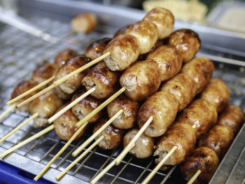 Close-up of meat on barbecue grill