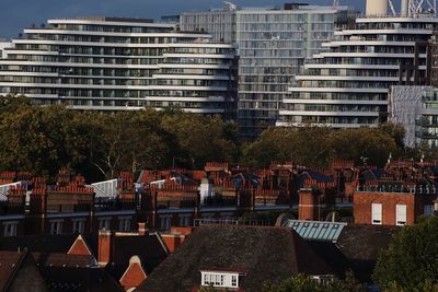 High angle view of buildings in city