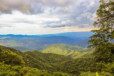 Scenic view of landscape and mountains against sky