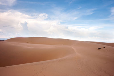 Sand dunes in desert against sky