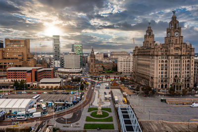 Aerial view of the liverpool skyline in united kingdom