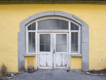 Closed door of building