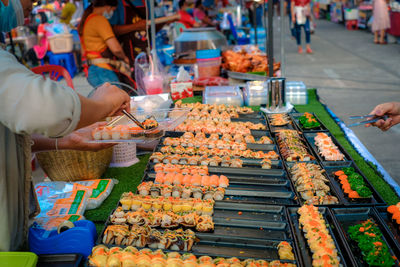 High angle view of people at market stall