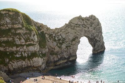 High angle view of natural arch at durdle door