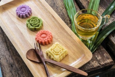 High angle view of food on cutting board