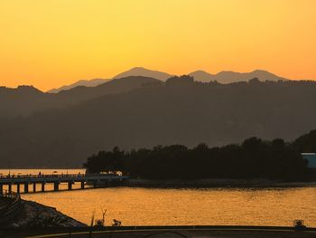 Scenic view of mountains at sunset