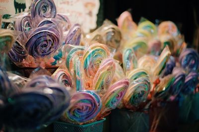 Close-up of multi colored candies for sale