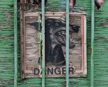 Close-up of text on wood