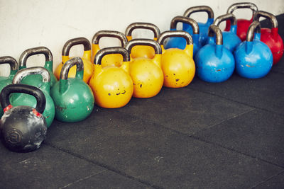 Close up of weights in gym