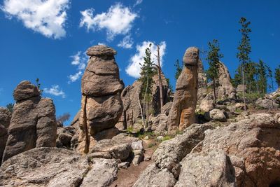 Low angle view of rock formation against blue sky