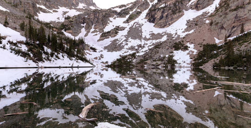 Scenic view of lake in forest during winter