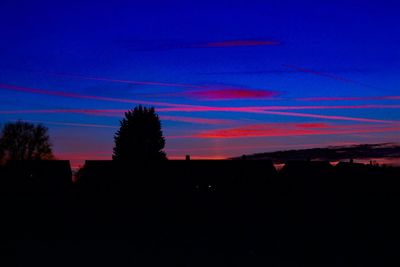 Silhouette trees against sky at night