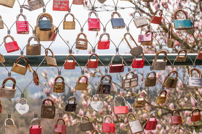 Padlocks hanging on chainlink fence