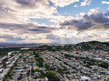 High angle view of townscape against sky