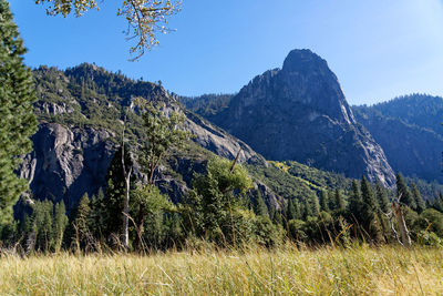 Scenic view of mountains against clear sky