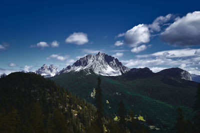 Scenic view of snowcapped mountains against sky