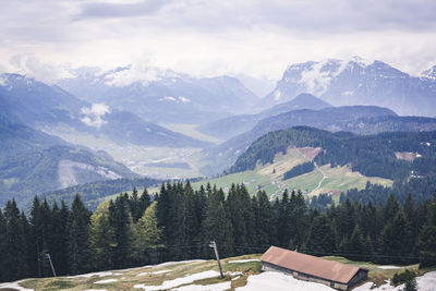 Scenic view of snowcapped mountains against sky