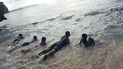 High angle view of people on beach