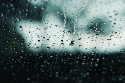 Full frame shot of raindrops on glass window