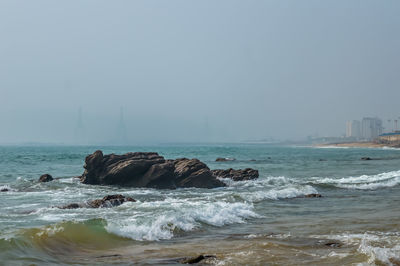 Scenic view of sea against clear sky