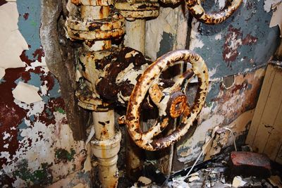 Close-up of old rusty wheel