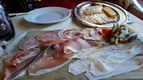 Close-up of cold cuts on table