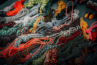 High angle view of colorful ropes