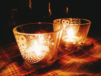 Close-up of lit tea light candle