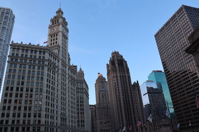 Low angle view of buildings against clear sky