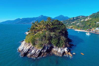 Scenic view of sea against clear blue sky