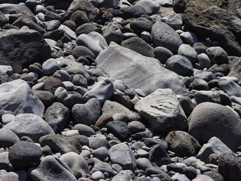 High angle view of stones at beach