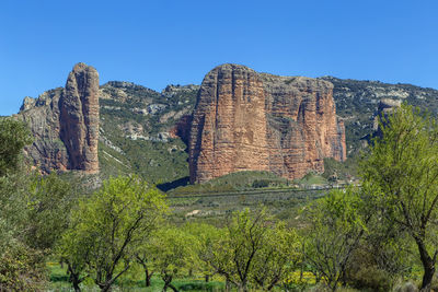 Scenic view of rock formation against clear sky