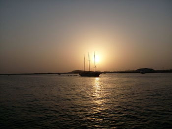 Scenic view of sea against sunset sky