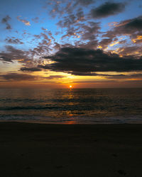 Scenic view of beach against sky during sunset