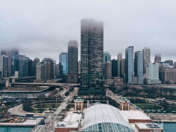 High angle view of cityscape against sky