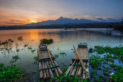 Scenic view of lake against sky during sunset