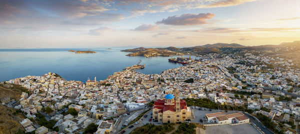 High angle view of townscape against sky