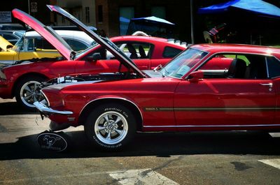 Vintage car parked on road