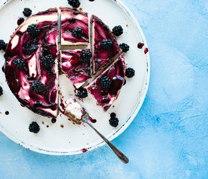 High angle view of dessert in plate on table