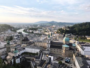 High angle view of cityscape against sky